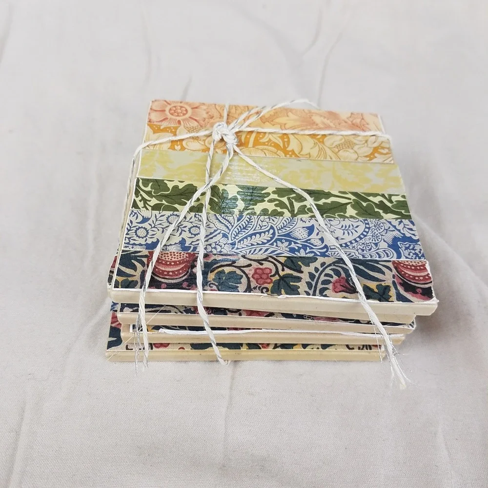 William Morris Style Ceramic Tile Coasters Set of 5 Multicolor Floral Arts Craft